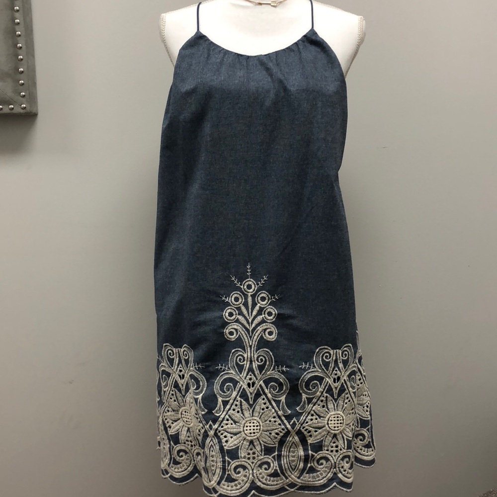 NWT SugarLips lined denim embroidered dress